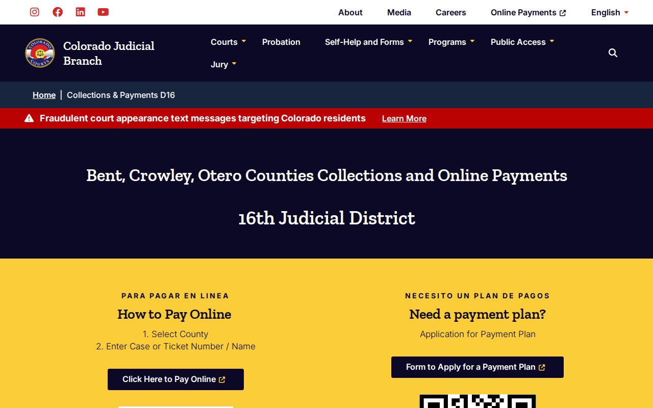 Otero County traffic warrant court payment and collections information