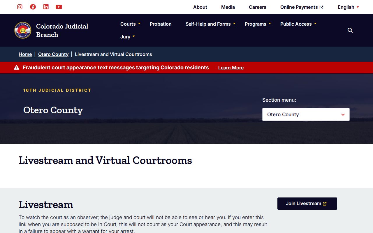 Otero County virtual courtroom and jail advisement information