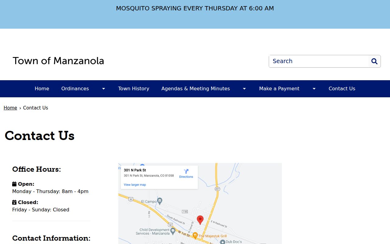 Manzanola warrant records town office contact page