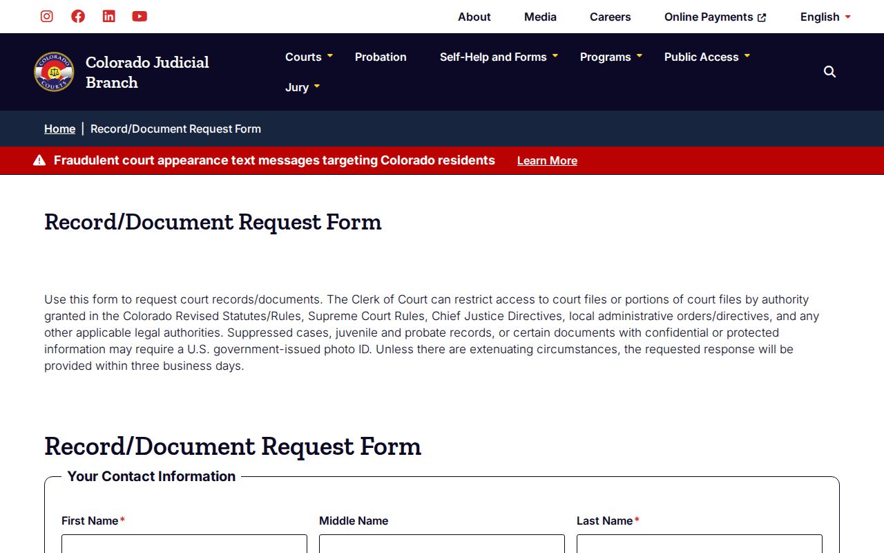 Otero County warrant record request form